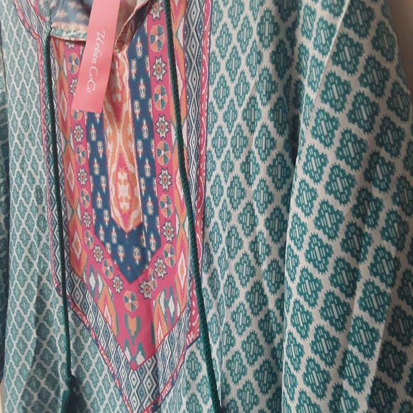 Turqouise Pink Boho Tribal Kaftan XXL NWT - Picture 3 of 10